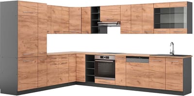 Vicco Hoekkeuken Fame-Line, Goudkleurig Eiken/Antraciet, 347 x 257 cm, WB Eik