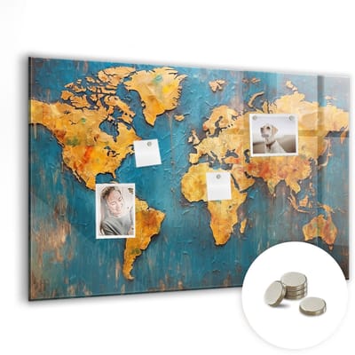 Tulup Glassboards - Decoratieve wereldkaart Magneetbord - 90 cm x 60 cm - Veelkleurig Memo Bord - Gratis 5 Sterke Magneten - Interieur Accessoires Kantoor - Magnetic Board - Magnet Board - Inspiratiebord Kantoor - Magnetisch Bord Kind
