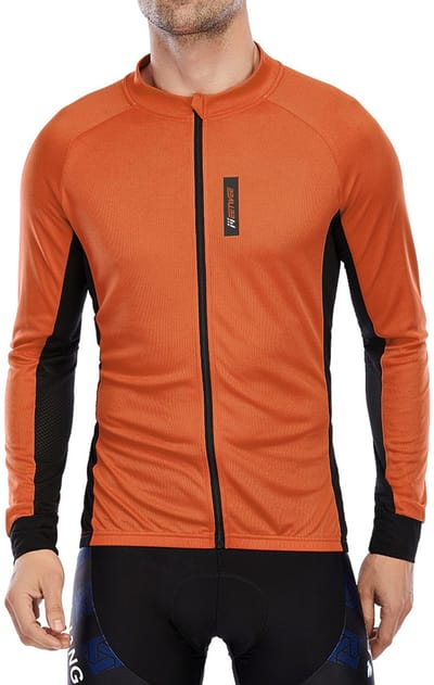 MEETYOO Fietsshirt Heren, Lange Mouw Fietstop voor Mannen, Ademend, voor Lange Afstand Fietsen, Volledige Ritssluiting, met Achterzakken -Oranje XXXL