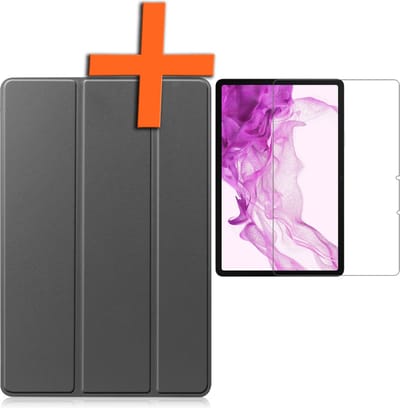 Hoesje - Geschikt voor Samsung Galaxy Tab S8 - Met Screenprotector - Trifold Bookcase - Hard Cover - Hardcover Book Case - Tablet Hoes - Grijs