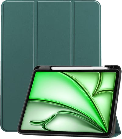 Hoesje Geschikt voor Apple iPad Air M3/M4 (2025/2026) - 11 inch - Dun & Stevig - Trifold Bookcase - Hard Cover Case - Met Uitsparing Geschikt voor Apple Pencil - Hardcover Book - Tablet Hoes - Donkergroen