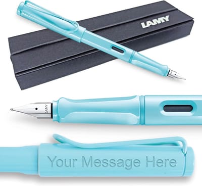 Vulpen - Schrijfinstrument - Dagelijks Schrijven - Persoonlijke Gravure - Fijne Penpunt - Aqua Hemelblauw