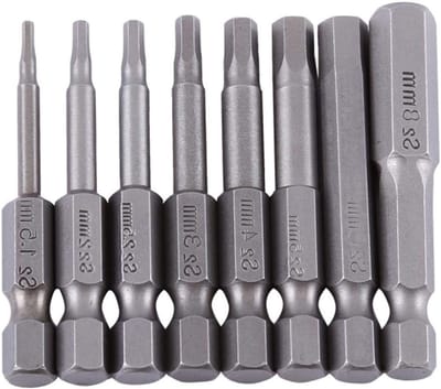 Set van 8 magnetische schroefbitjes met S2 hex schacht, 50 mm, voor H1.5 tot H8, geschikt voor precisiewerk en klussen