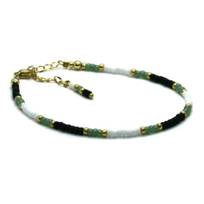 Heaven Eleven - dames - Enkelbandjes - Goud RVS - groen wit - 3mm - verstelbaar 23cm + 4cm