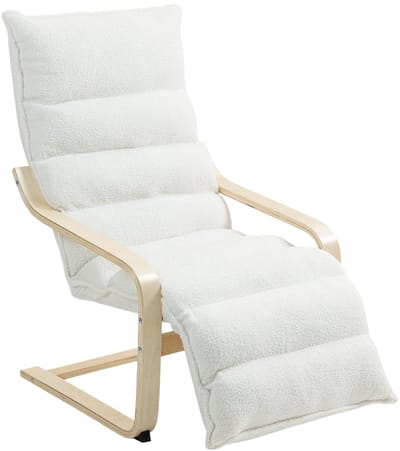 Merax Schommelstoel Met Verstelbare Voetsteun - Sherpa Bouclé Bekleding - Met Armleuningen - Wit - 67 x 93-114 x 105 cm