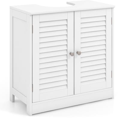 COSTWAY Wastafelonderkast, badkamerkast met 2 deuren en verstelbare plank, badkameronderkast in landelijke stijl, wastafelonderkast wit, 60 x 30 x 60 cm (lamellendeur)