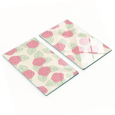 Set van snijplanken van gehard glas met rozenpatroon, 2x30x52 cm