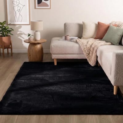 Flycarpets Amalfi vloerkleed Zwart - Laagpolig wasbaar Fluffy en Zacht - 80x150 cm