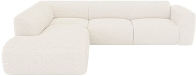 Vente-unique Grote hoekbank links met chaise longue-rugleuning in witte boucléstof - POGNI van Maison Céphy