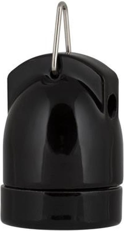 Bailey fitting porselein E27 zwart + haak