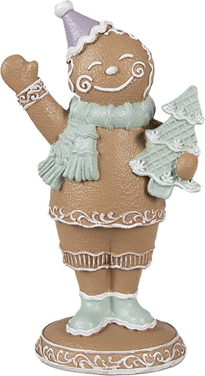 Clayre & Eef Kerstdecoratie Beeld Gingerbread man 16 cm Bruin Polyresin