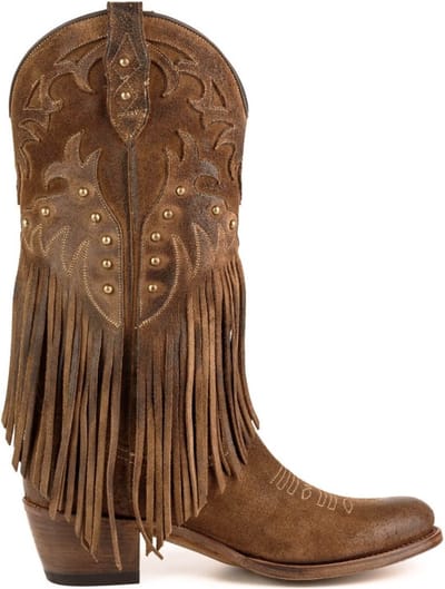 Mayura Boots 2475 Bruin Dames Boho Franjes Western Laarzen Sierstiksel Ronde Neus Schuine Hak Suede Leer Maat EU 37