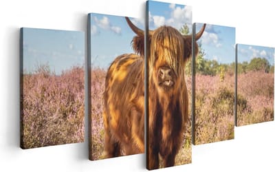 Artaza Canvas Schilderij Vijfluik Schotse Hooglander Koe In De Wei - 100x50 - Foto Op Canvas - Canvas Print