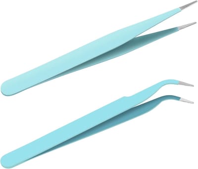 Precision Wimperextensions Set - 2 Antistatische RVS Pincetten met Rechte en Gebogen Tips voor Valse Wimpers - Ideaal voor Professioneel Gebruik en Nauwkeurigheid