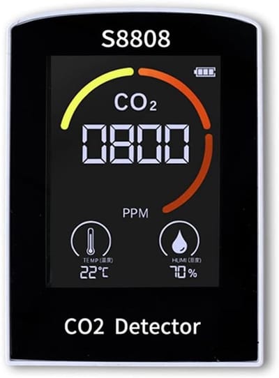 CO2 Meter - Luchtkwaliteit Sensor - Binnenklimaat Meten - 4-in-1 Functies - 400-5000ppm - Zwart Wit