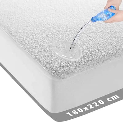 Waterdichte Matrasbeschermer 180x220 cm - Molton Hoeslakenbadstof - Antibacterieel - Rondom Elastiek - Wit - Incontinentie Matrasbeschermer