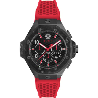 Philipp Plein Plein Chrono Royal PWPRA0724 Horloge - Siliconen - Rood - Ø 46 mm