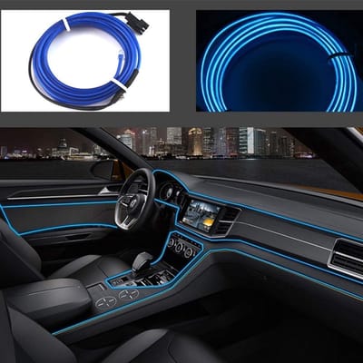 Daity Interieurverlichting - EL-kouddraadlampen - neon sfeerverlichting - lichtgevende knipperende elektroluminescentielampen - speciaal ontworpen voor auto-interieurafwerking (3 meter/9 voet - blauw).