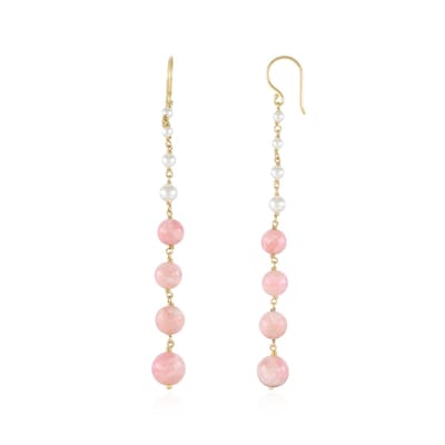 Cavill - Melo Essence Lange Zilveren Oorbellen - Verguld 925 Sterling Zilver - Roze Opaal 23,9 ct & Zoetwaterparels - Elegante Dames Oorbellen