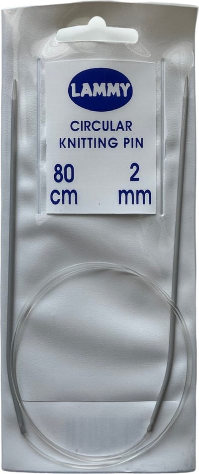 Rondbreinaald 2mm - Lammy Yarns - aluminium breinaald met touw - totaallengte 80cm