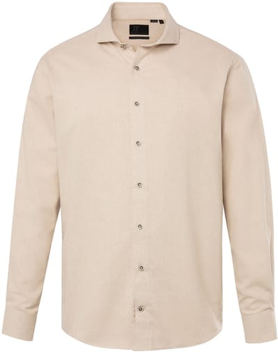 JP 1880 - Heren - Flanellen overhemd lange mouwen haaienkraag Comfort Fit - Natuur - Maat 4XL