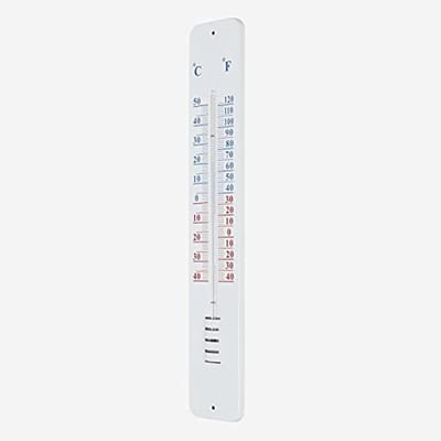 Grote metalen tuinthermometer wandmontage buiten temperatuurmeter 45 cm hoog met Celsius en Fahrenheit