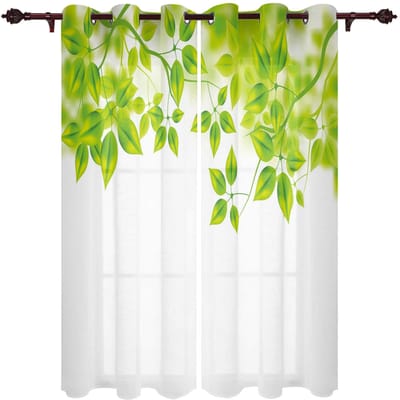 Plant Groene Rotan Bladeren Raamgordijnen Slaapkamer Keuken Gordijnen Paneel Huisdecoratie Gordijnen voor Woonkamer 135W x 60H(cm)