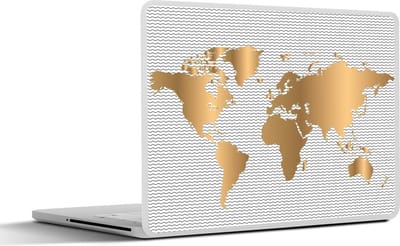 Laptop sticker - 13.3 inch - Wereldkaart - Goud - Golven - 31x22,5cm - Laptopstickers - Laptop skin - Cover