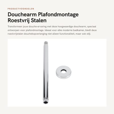 Dailygoods- Douchearm 30Cm - Roestvrij Staal - Verchroomd - Hoogwaardige Douchekopverlenging - Duurzaam - Corrosiebestendig - Douchekop