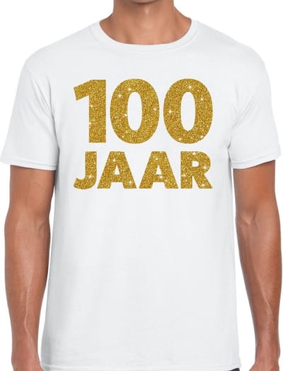 100 jaar goud glitter verjaardag t-shirt wit heren - verjaardag / jubileum shirts S