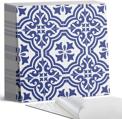 Coloray Plaktegels - Plantenpatroon in tegels Zelfklevende Tegels - 20 cm x 20 cm - Blauw Plaktegels - 20 stuks - Vierkant PVC Tegels - Plaktegels Badkamer - Plaktegels Vloer - Vinyltegels Vloer Zelfklevend - Wandtegel Zelfklevend