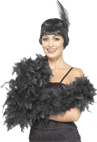 Smiffy's Luxe veren boa - 180 cm - 80 gram - zwart - carnaval verkleed spullen/accessoires