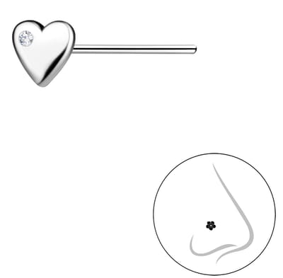 Joy|S - Zilveren neuspiercing 2 stuks - hartje met zirkonia - 4 mm - gepolijst - sterling zilver 925 - t12
