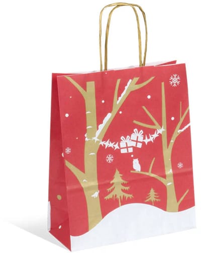 50 x Kerst draagtassen van kraftpapier gedraaide handvaten " FENRIS" 18x8x22cm / papieren Kersttassen /Kersttasjes / Kerst verpakking