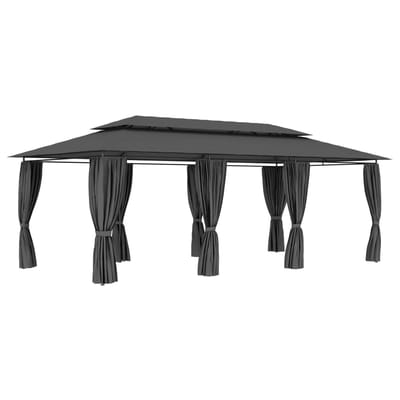 vidaXL - Prieel - met - gordijnen - 600x298x270 - cm - antraciet