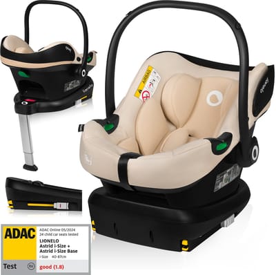 Lionelo Astrid i-Size SET – Autostoeltje 40–87 cm + ISOFIX-Basis – ADAC Getest – R129 i-Size – Memory Foam – Verstelbare Hoofdsteun – Zijdelingse Bescherming – Dri-Seat – Lichtgewicht – Universeel Compatibel