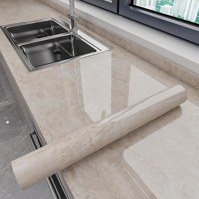 Keukenfolie Marmerpatroon - Decoratieve Sticker - Werkbladen Opknappen - Zelfklevend Waterdicht - 3 Meter - Wit Grijs