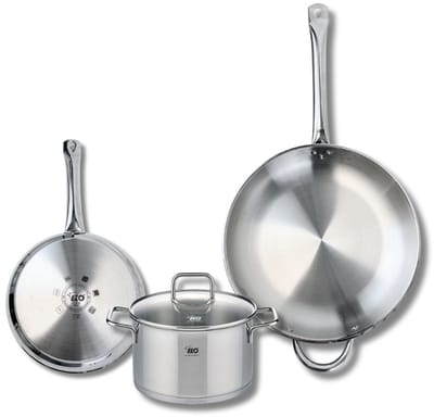 Set van 2 Koekenpannen 24 en 32 cm en 1 braadpan 20 cm Elo Profi Citrin