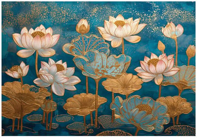 WALLARENA - Behang 150x105 cm - Fotobehang - Vliesbehang - gouden glamour bloemen - voor slaapkamer en woonkamer - halfmatte afwerking - goud