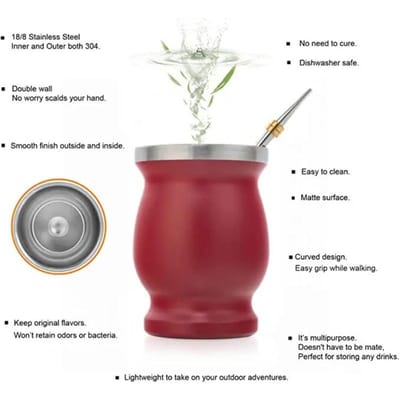 Yerba Mate Kalebas Set Dubbelwandige Roestvrijstalen Mate Theekop en Bombilla Set Inclusief Yerba Mate Kalebas (Beker) Met één Bombilla black