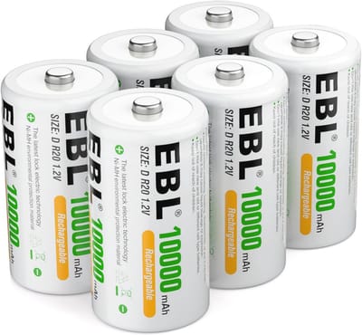 Oplaadbare NiMH Batterie D 10.000 mAh - 6 Stuks