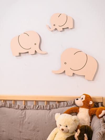 Cozy – Elefanten-Familie Wandlampen Set – 3-delig LED Nachtlamp Kinderkamer – Handgemaakte Houten Wanddecoratie – Batterij Aangedreven & Kindvriendelijk