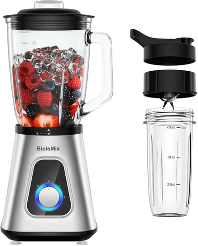 Noordvale Blender 1300W - 1,5 liter Glazen Kan - Blender Smoothie - Met Plastic Beker 600ML - Voor soepen en Smoothies - Zilver