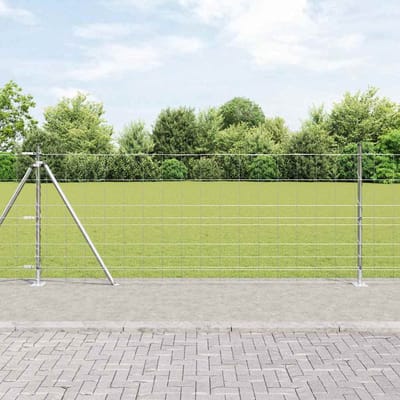 vidaXL - Gelaste - Draadhek - met - Betonnen - Basis - 25 - x - 1 - m - Zilverkleurig - Mesh