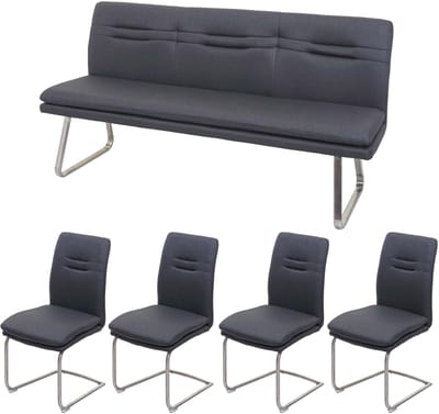 Eetkamerset MCW-H70, eetkamerset zitgroep eetkamerset, stof/textiel geborsteld roestvrij staal ~ donkergrijs 180cm