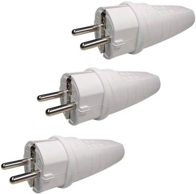 Rubberen waterdichte stroomstekker 230V met trekontlasting - IP44 - Geaarde stekker voor buitengebruik - 3 stuks