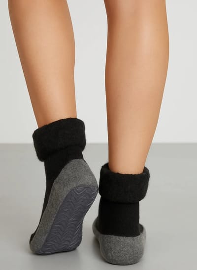 Warme slofsokken - Anti slip huissokken - Pantoffelsokken - Wollen grip sokken voor dames en heren - 40 - Grijs