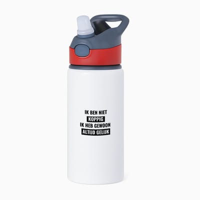 Hacebo® - ik ben niet koppig ik heb gewoon altijd gelijk waterfles met rietje rood - Quotes - altijd gelijk - koppig - grappige tekst - quotes - verjaardagscadeau - verjaardag - cadeau - kado - geschenk - gift - water fles - 650ML