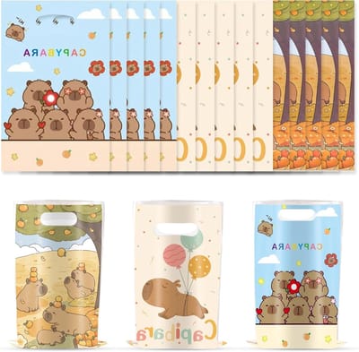 30 Dubbelzijdige Cadeautassen met Schattig Capibara Motief, Ideaal als Snoepzakken voor Kinderfeestjes met Handvatten