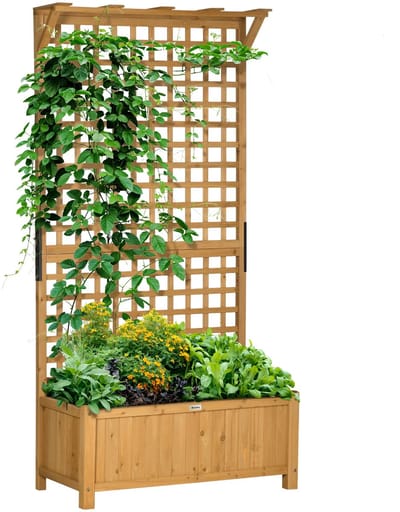 Plantenbak met klimrek - Bloembak - Weerbestendig - Met trellis - Buiten - Hout - Plantenrek - Rechthoekig - Geel